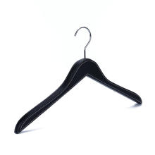 Luxury custom cloth hangers wooden base black leather coat hanger